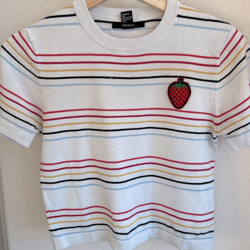 Strawberry, ribbed, striped crop top